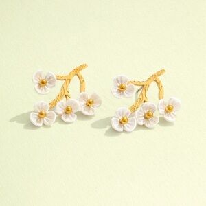 Delicate Cherry Blossom Gold Statement Earrings
